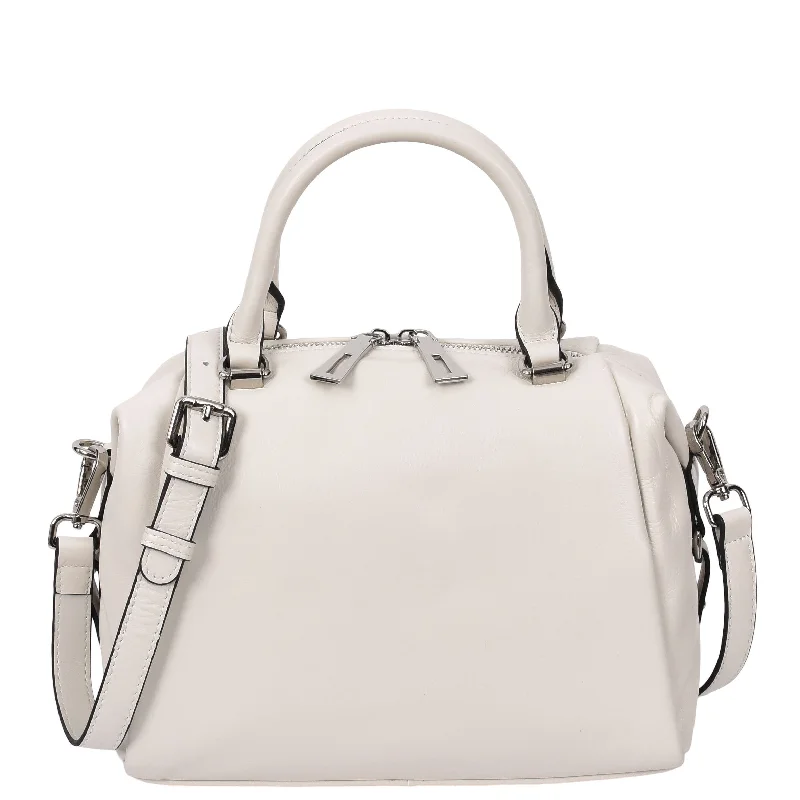 Handbag outdoor adventure-Womens Leather Small Barrel Shape Handbag Luna Ivory