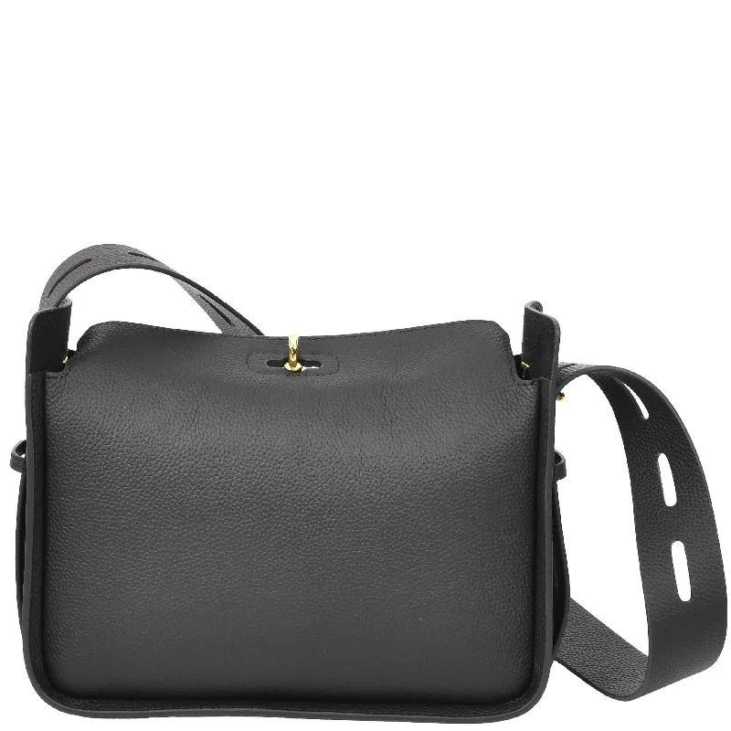 Handbag camping gear-Womens Real Leather Classic Shoulder Bag Penelope Black