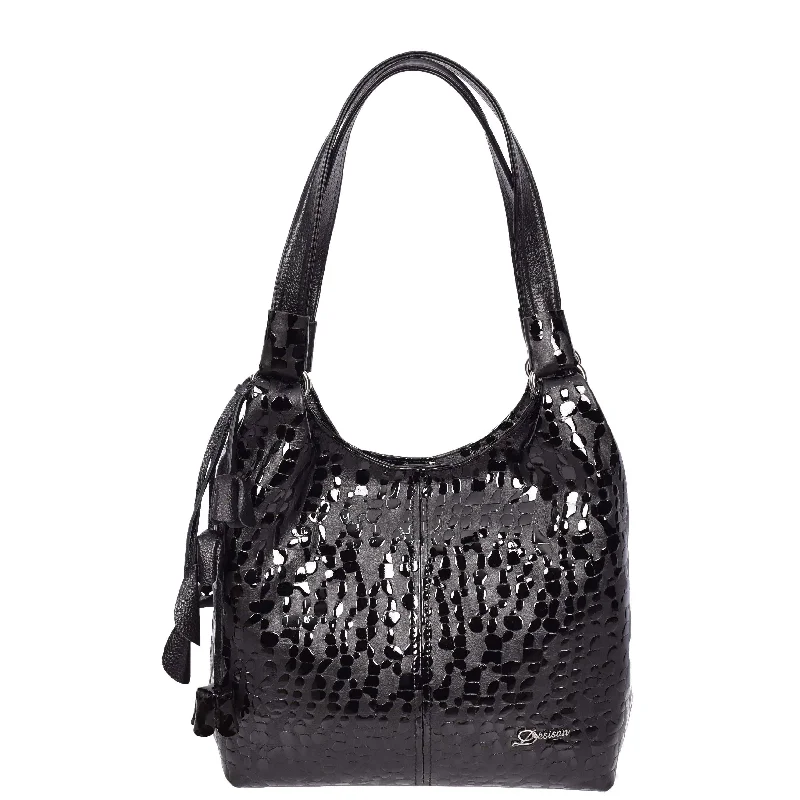 Handbag Mother’s Day-Women's Real Leather Croc-print Shoulder Bag Zip Opening Large Hobo Handbag Kimberly Black