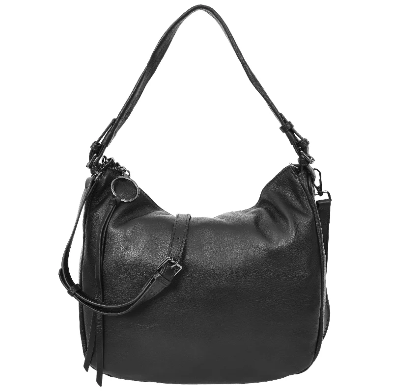 Handbag social media-Womens Real Leather Hobo Style Handbag Diana Black