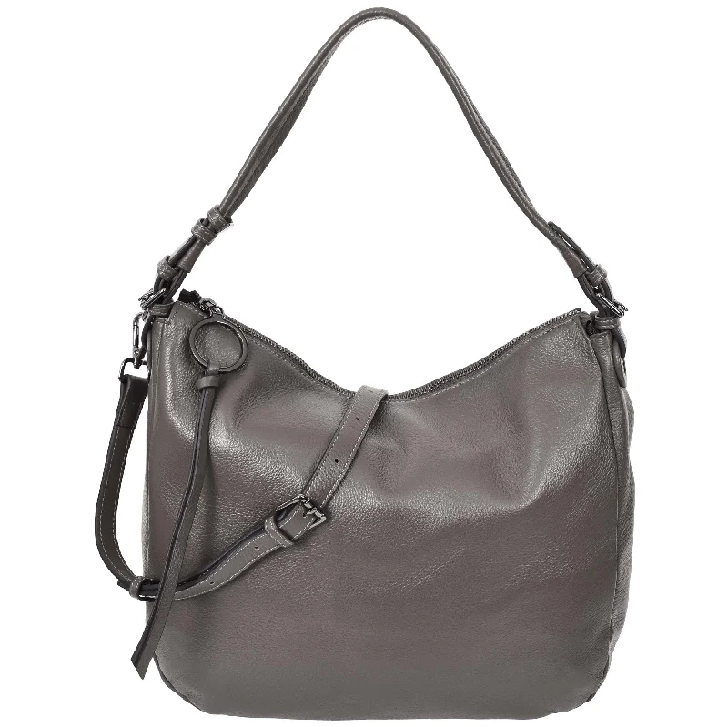 Handbag brand ambassador-Womens Real Leather Hobo Style Handbag Diana Grey