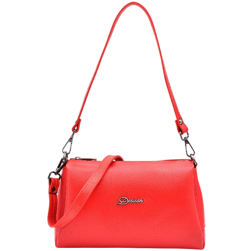 Handbag surfing vibe-Womens Real Leather Shoulder Zip Bag Small Size Handbag Chelo Red