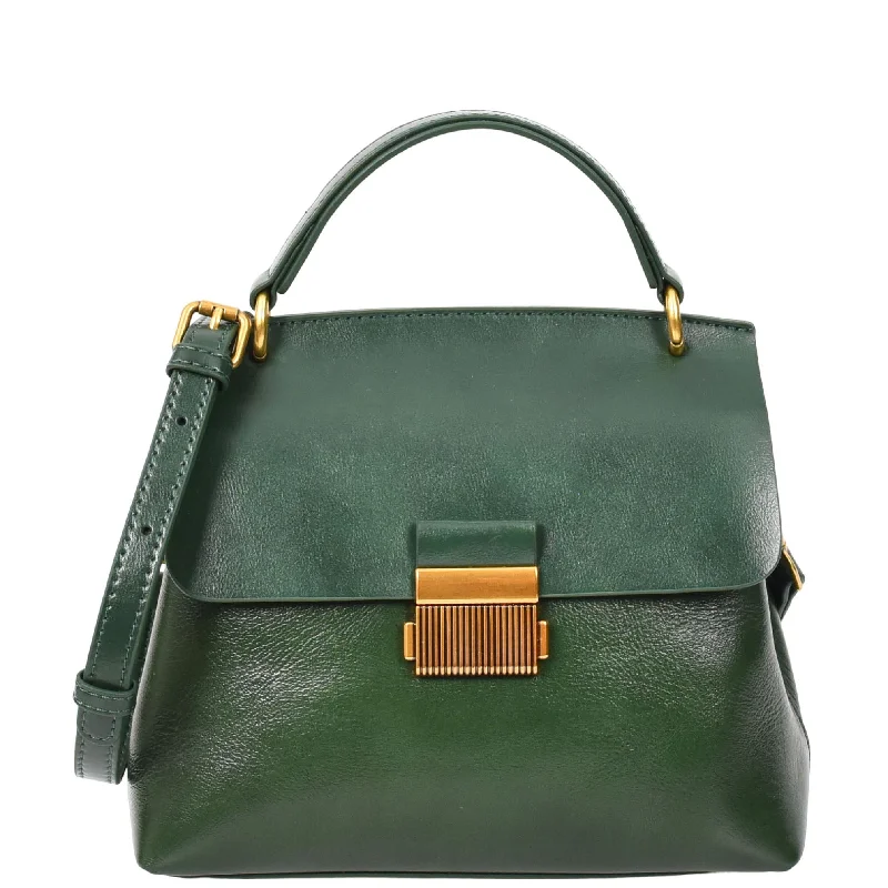 Handbag fitness gear-Womens Real Leather Small Handbag Gabriella Green