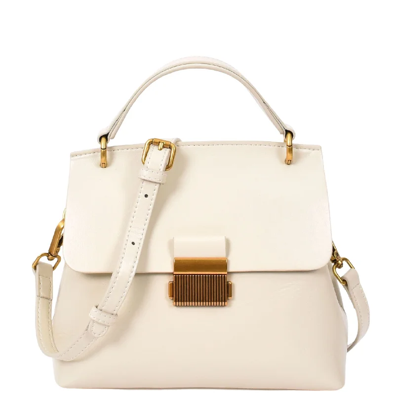 Handbag athleisure trend-Womens Real Leather Small Handbag Gabriella White