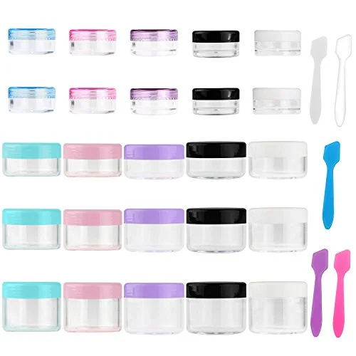 Mini backpack for gym essentials-Accmor 25 Pieces Acrylic Containers with Lids 3/5/10/15/20 Gram Size Cosmetic Jars with 5 Pieces Mini Spatulas Gift