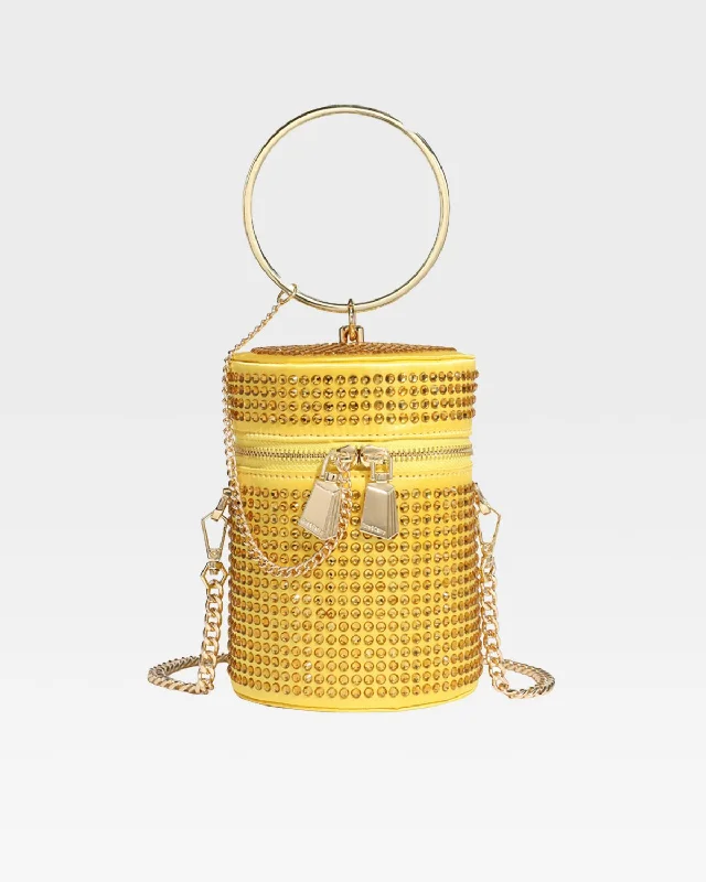 Mini backpack for weekend escapes-Crystal Mini Barrel Bag in Gold