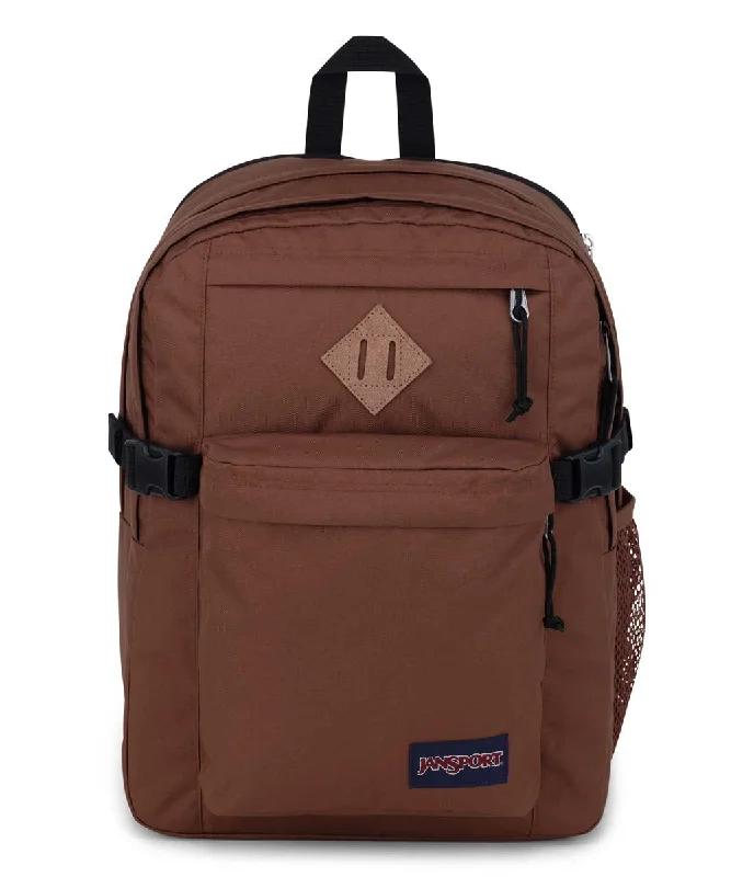 Backpacks with large zippers-JanSport Main Campus Backpack - Basic Brown