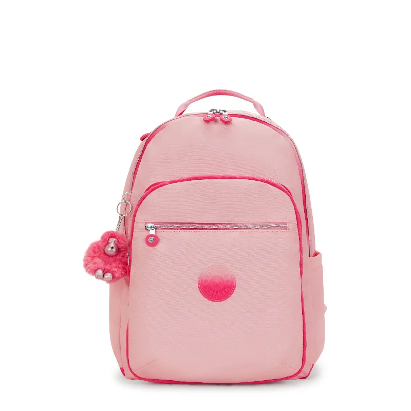 Backpacks for urban explorers-Kipling  Seoul Large Metallic 15" Laptop Backpack - Blush Met Bl