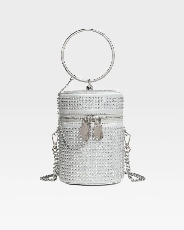 Best mini backpack for moms-Crystal Mini Barrel Bag in Silver