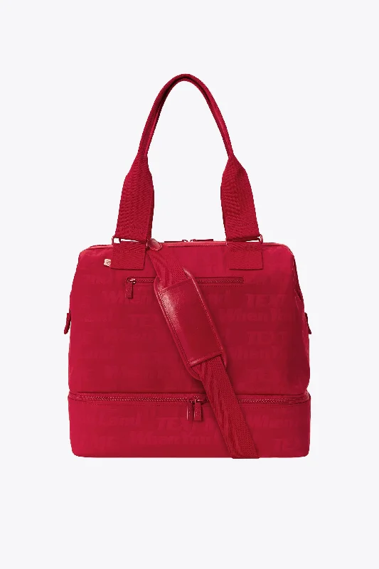 Best mini backpack for winter-The Mini Weekender in Text Me Red