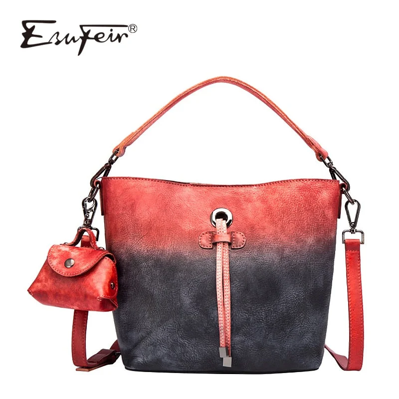 Handbag evening wear-2018 Esufeir Cow Leather Women Handbag Vintage Design Brand Bag Women Shoulder Bag Leather High