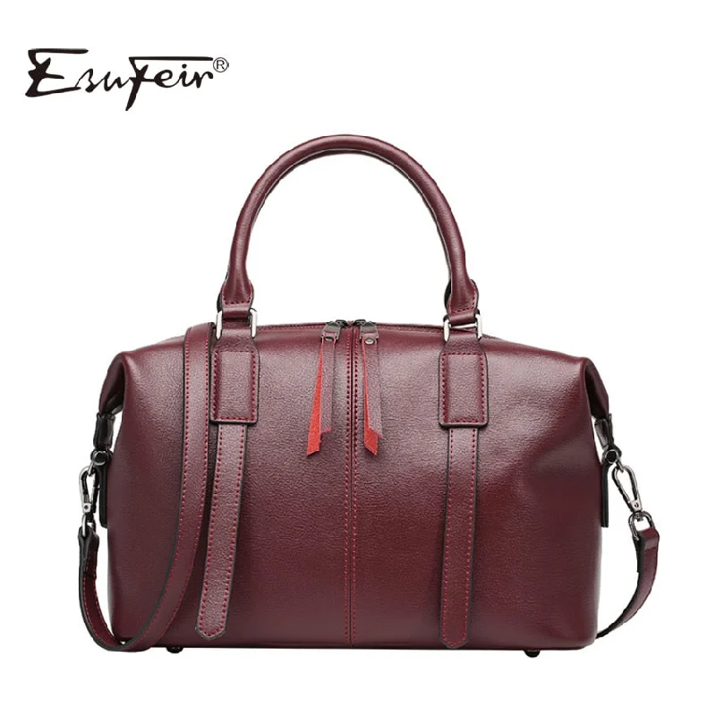 Handbag best deals-2019 Esufeir Brand Genuine Leather Women Bag Boston Handbag Solid Cowhide Leather Shoulder Bag