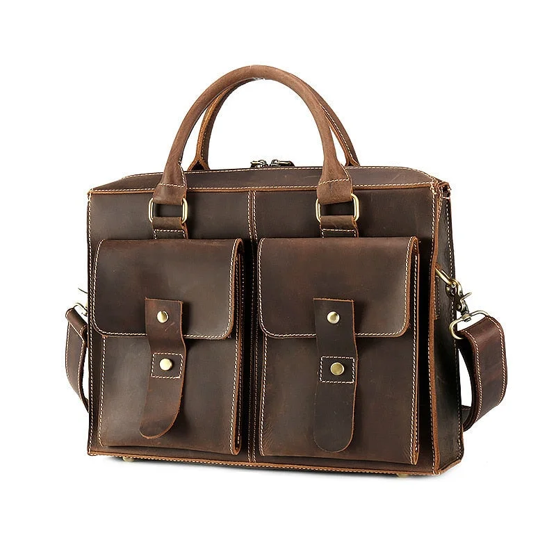 Handbag for women-Durable Quality Crazy Horse Leather Men Bag High Grade Thicken Cowhide Handbag Vintage Genuine