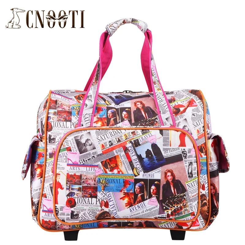 Handbag Switzerland peak-English Letter Trolley Bag Travel Bag Handbag Female Retractable Type,Women Retro Euro Fashion