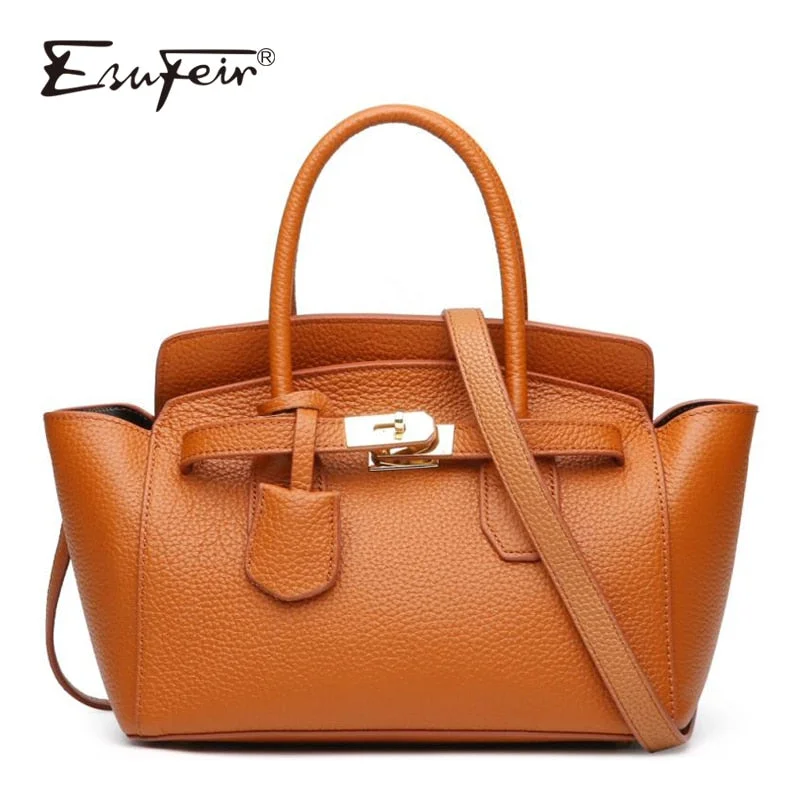 Handbag anti-theft design-Esufeir 100% Genuine Leather Women Handbag Brand Fashion Female Shoulder Bag Crossbody Bag For