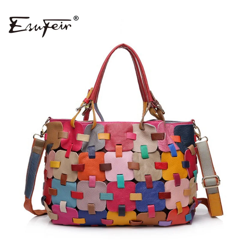 Handbag gift ideas-Esufeir 2018 100% Genuine Leather Women Handbag Cow Leather Multi Shoulder Bag Casual Colourful