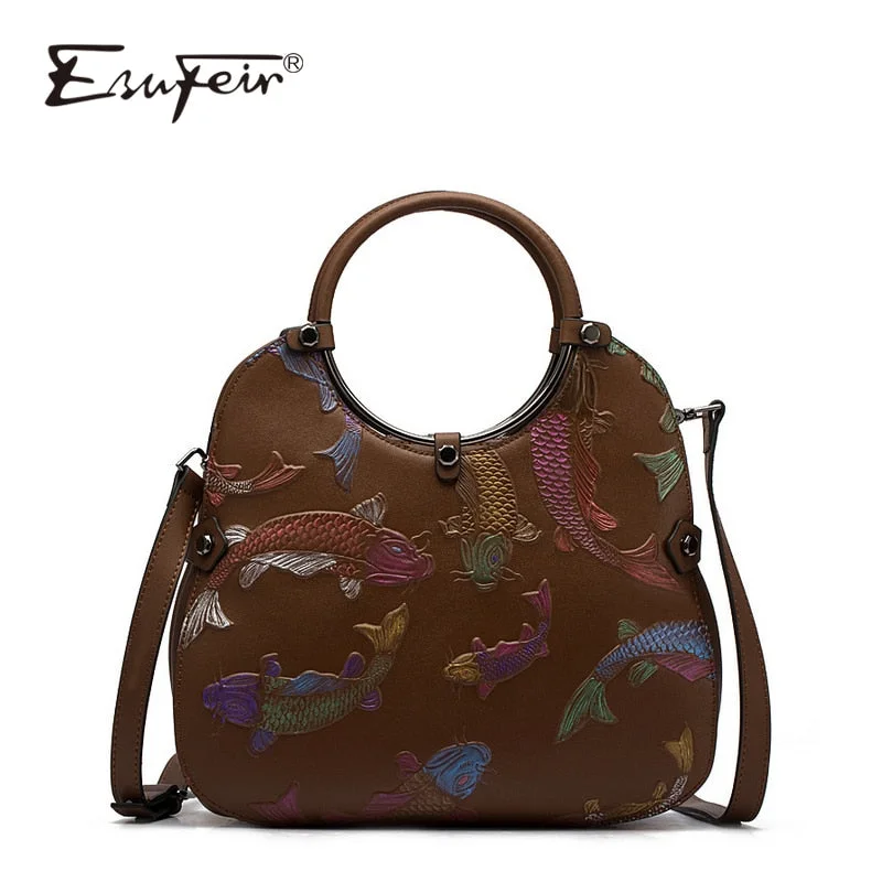 Handbag durable materials-Esufeir Bags For Women 2018 Luxury Brand Genuine Leather Women Handbag Vintage National Wind