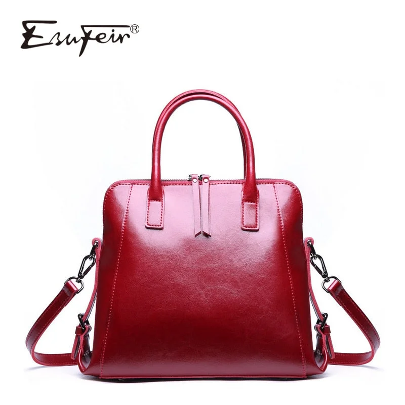 Handbag with pockets-Esufeir Oil Wax Leather Women Handbag Vintage High Capacity Shoulder Bag Crossbody Bag Designer