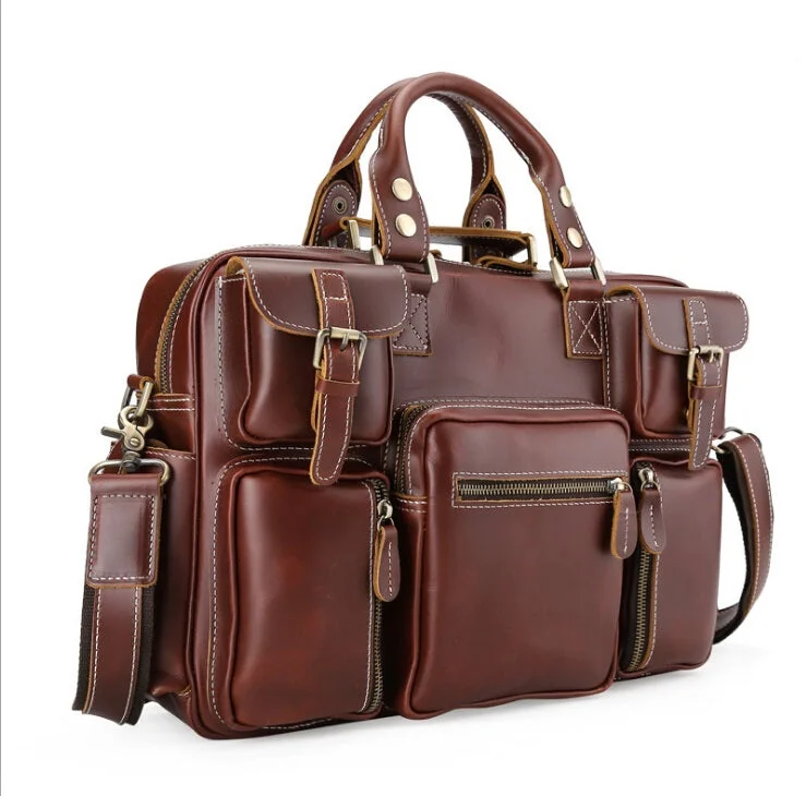 Handbag Italy flair-Genuine Leather Bags Fashion Men Handbags Crazy Horse Leather Crossbody Bag Brands  Men'S Travel