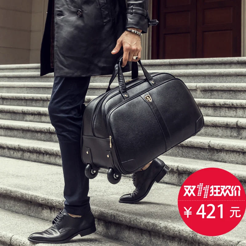 Handbag Austria waltz-High Quality Buffalo Hide Travel Bag Trolley Bag Genuine Leather Handbag Luggage Trolley