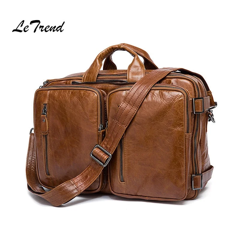 Handbag clutch options-Letrend Vintage Men Genuine Leather Travel Bag Men'S Handbag Multifunction Shoulder Bags Luxury