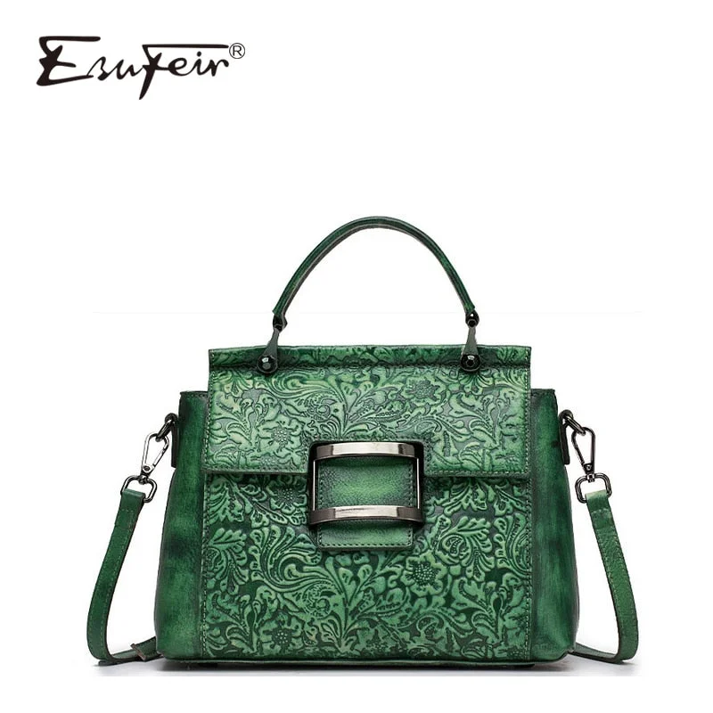 Handbag formal events-New Esufeir Vintage Shoulder Bag Genuine Leather Women Handbag Embossed Top-Handle Bag For Women