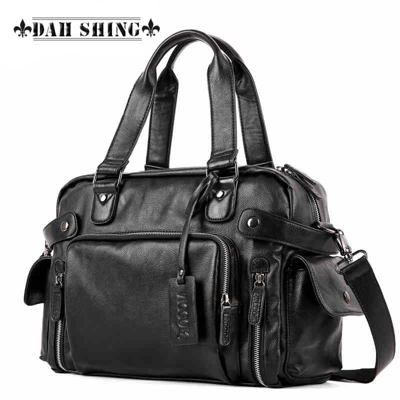 Handbag Korea wave-New Style Solid Colors Brown/ Black Large Capacity 23L Pu Leather Men'S Travel Bags Handbag