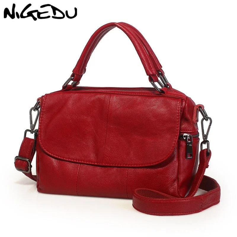 Handbag shoulder bags-Nigedu Soft Genuine Leather Women Handbag Casual Women Boston Shoulder Bag Brand Luxury Design