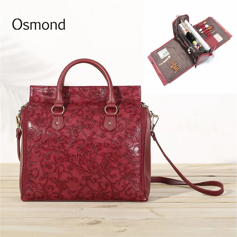 Handbag for men-Osmond Large Capacity Women Travel Organizer Handbag Embossed Leather Hand Bag Bag Multifunction