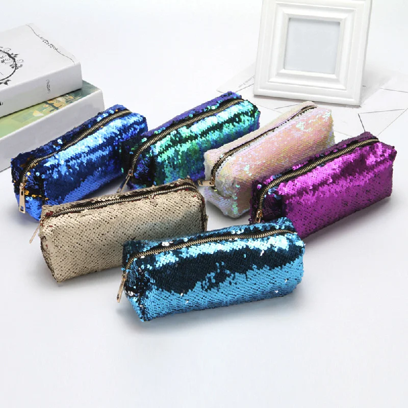 Handbag floral prints-Unisex Fashion Double Color Sequins Handbag Cosmetic Bag Makeup Pouch