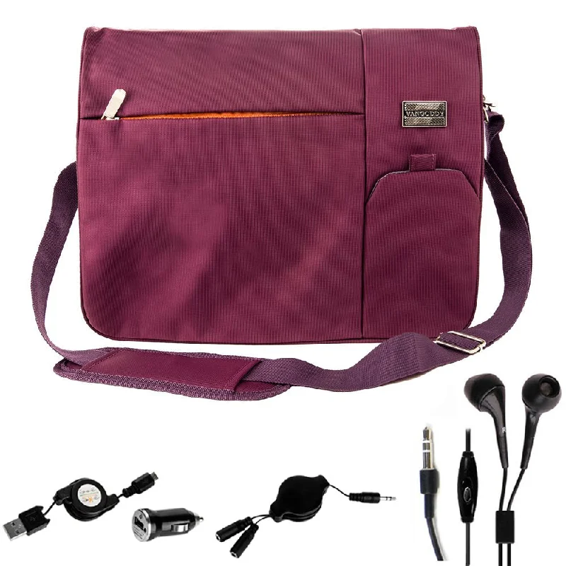 Mini backpack for outdoor fun-Vangoddy Purple Durabel Nylon Bag for Fujitsu Lifebook, Stylistic 12.5, 13.3, 14, 15.6 inch Laptop Combo with Headphone Splitter Cord and Micro USB Cable and Mini USB Car Charger