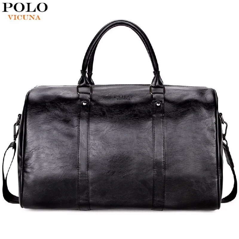 Handbag everyday use-Vicuna Polo Casual Business Men Travel Bags Large Capacity Rolling Travel Handbag Black Leather