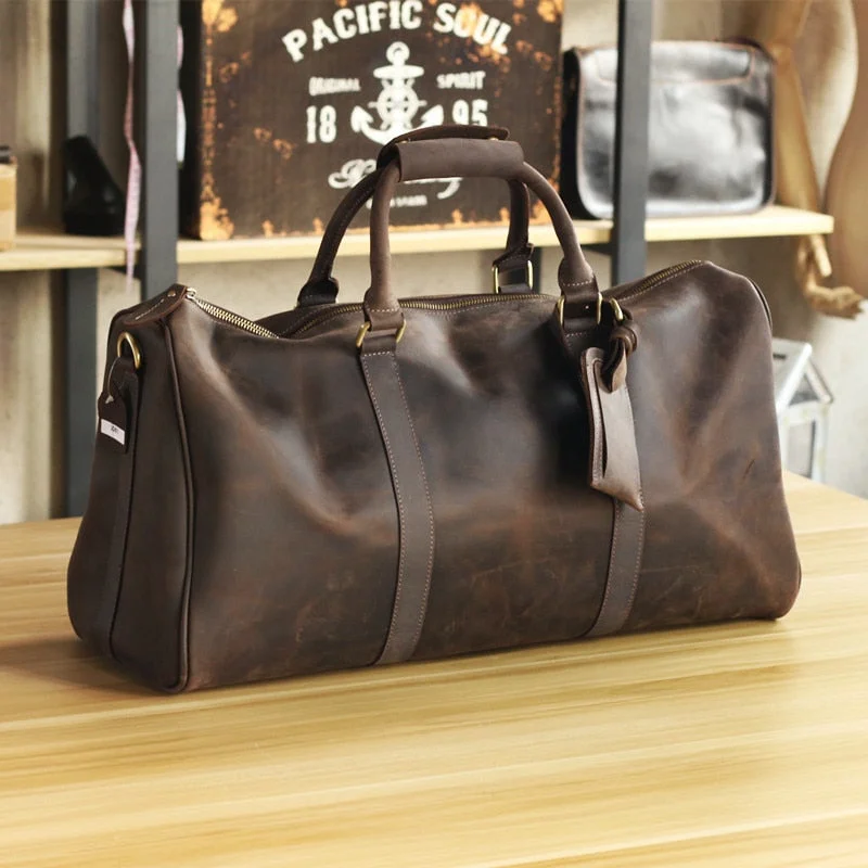 Handbag Qatar modern-Vintage High Grade Genuine Leather Men Handbag Pure Handmade Crazy Horse Leather Big Volume Men'S