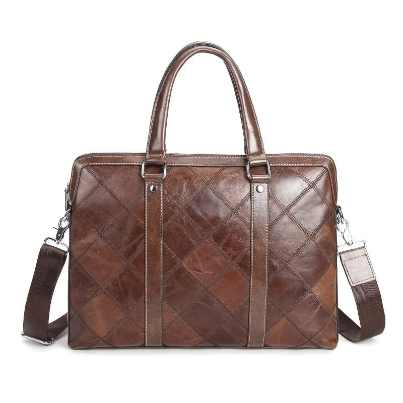 Handbag Lebanon cedar-Vintage Plaid Brand Designer Genuine Leather Bag Casual Horizontal Men Leather Handbags Soft Cow