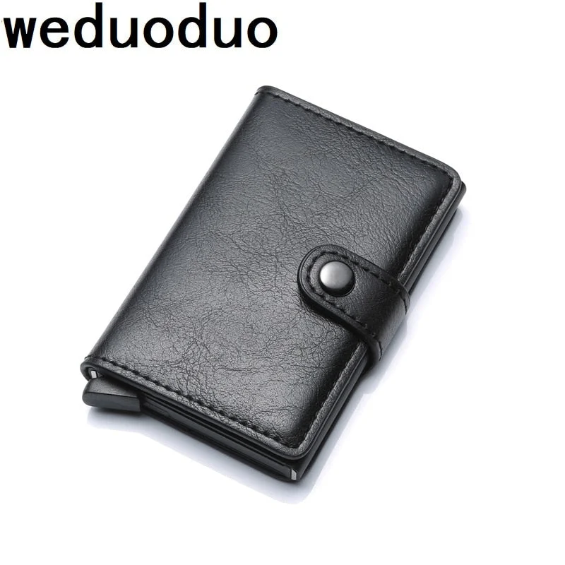 Mini backpack for light hiking-Weduoduo Pu Leather Metal Men Card Holder Rfid Aluminium High Quality Credit Card Holder With