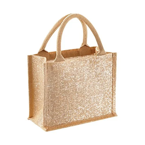 Mini backpack with cool designs-Westford Mill Shimmer Jute Mini Gift Bag - 26 X 22 X 14Cm - Natural Gold