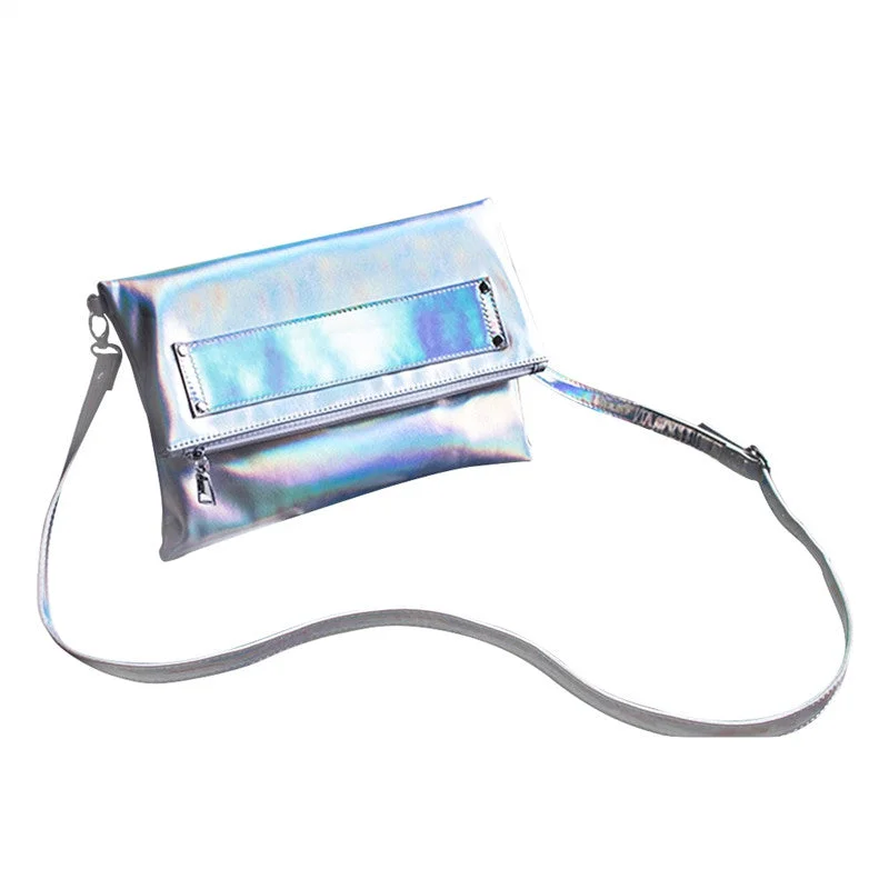 Handbag party looks-Women Silver Hologram Pu Leather Crossbody Shoulder Bag Handbag Clutch Bag